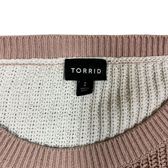 Torrid Mauve Pink & Ivory Striped Pointelle Knit Crewneck Sweater Size 2 (2X) - Picture 2 of 6